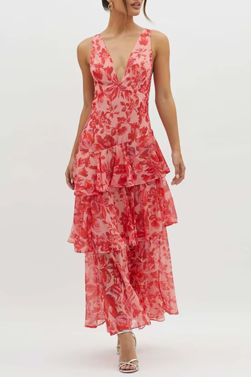 Vera – Women’s Summer Maxi Dress Floral V Neck Sleeveless Tiered Ruffle Boho Dress - photo 2