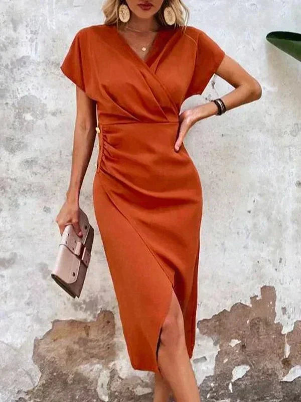 Women's Wedding Guest Midi Dress with Flattering Drape - photo 2