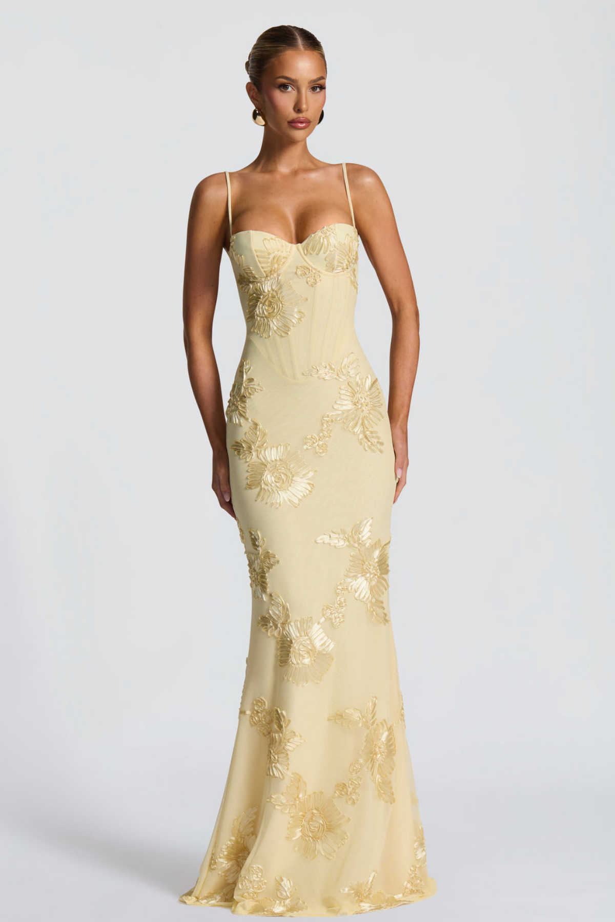 Women's Wedding Guest Floral Sheath Maxi Dress with Lace-Up Back
