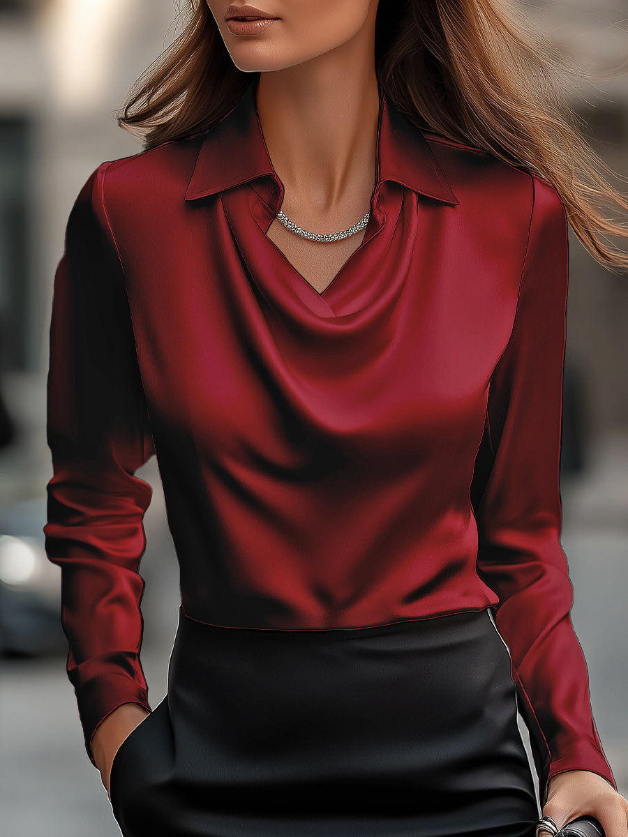 Silvia - Women's Satin Blouse with Cowl Neck