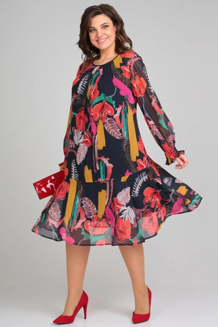 Women's Vibrant Floral Chiffon Swing Dress - photo 2