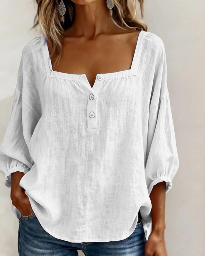 Women's Relaxed Square Neck Balloon Sleeve Blouse