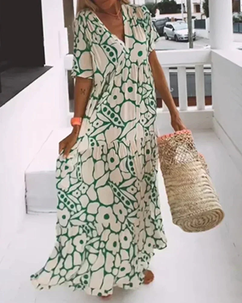 Women's Green Floral Wedding Guest Maxi Dress with Flattering Drape - photo 8
