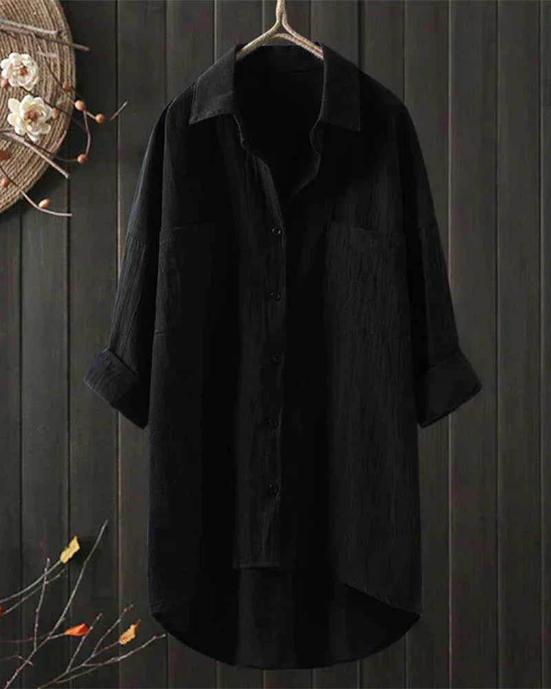 Women's Oversized Shirt Blouse with Dipped Hem
