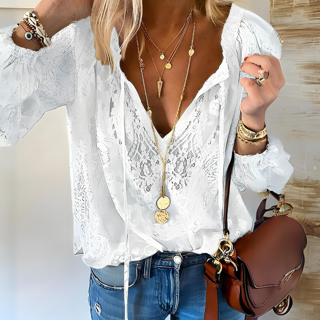 Blusa da donna alla moda all'uncinetto in stile boho