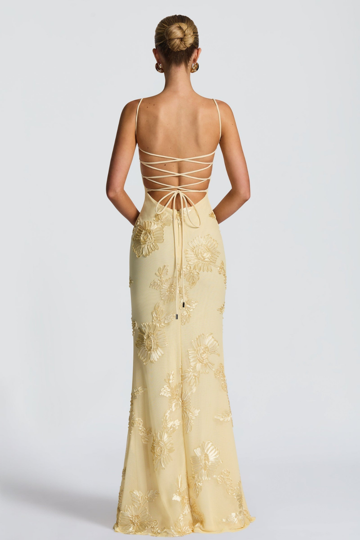 Women's Wedding Guest Floral Sheath Maxi Dress with Lace-Up Back