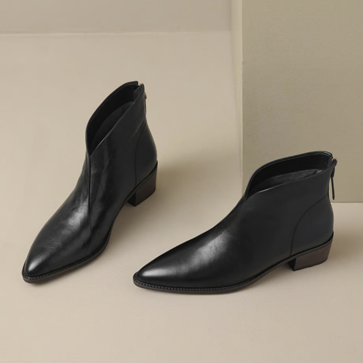 Women's Pointed Ankle Boots with Low Block Heel