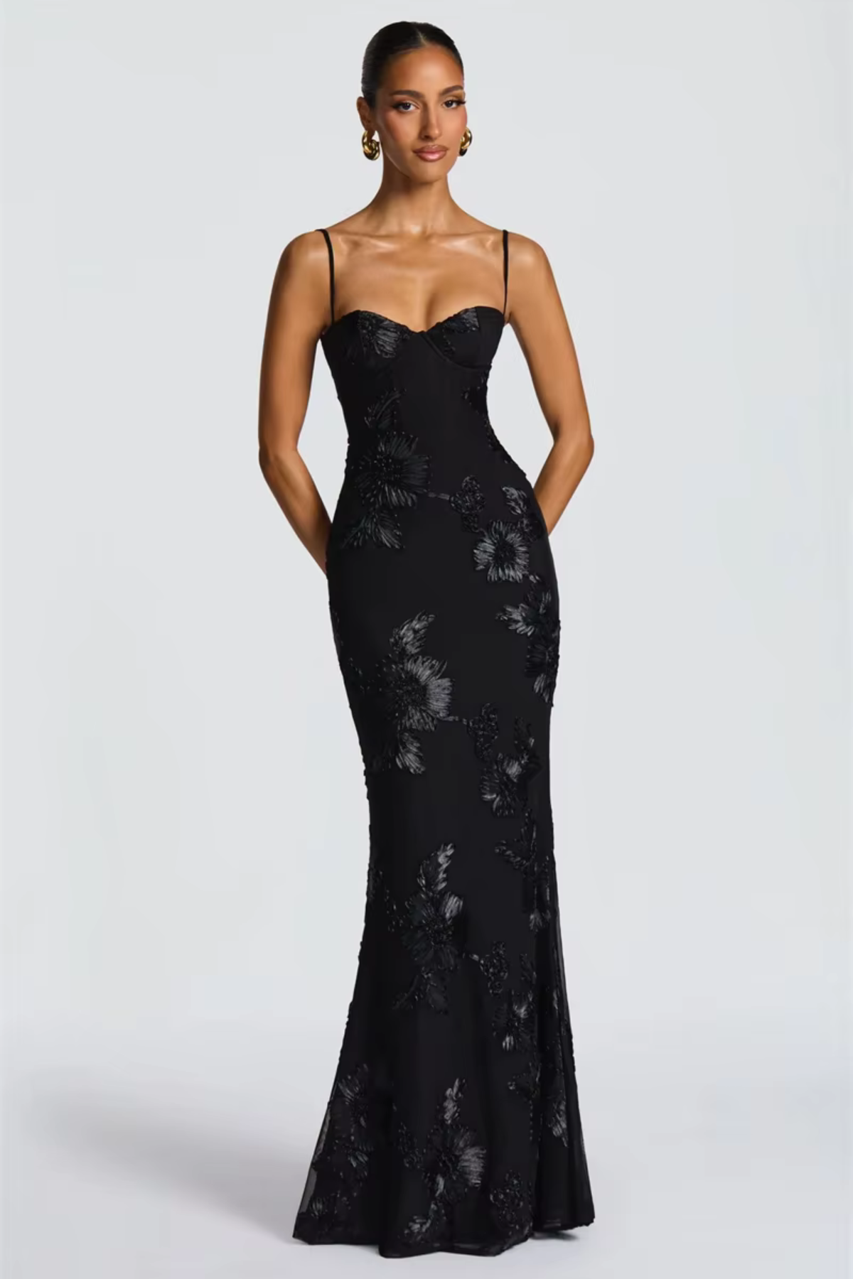 Women's Wedding Guest Floral Sheath Maxi Dress with Lace-Up Back