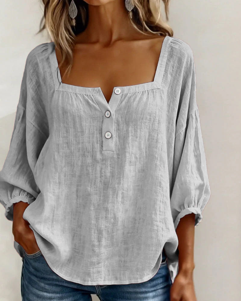 Women's Relaxed Square Neck Balloon Sleeve Blouse