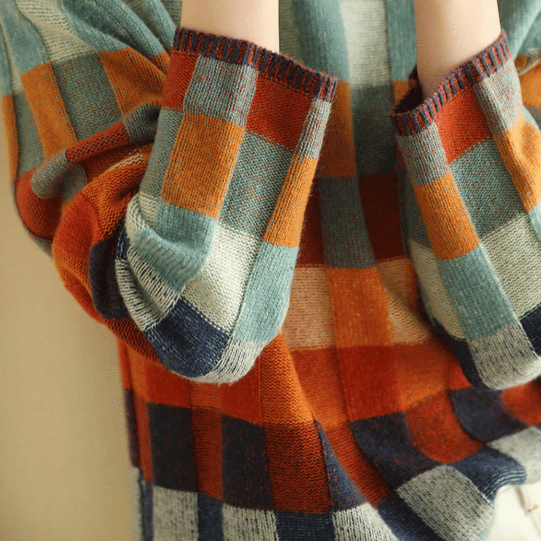 Bethany - Maglione da donna a collo alto in patchwork