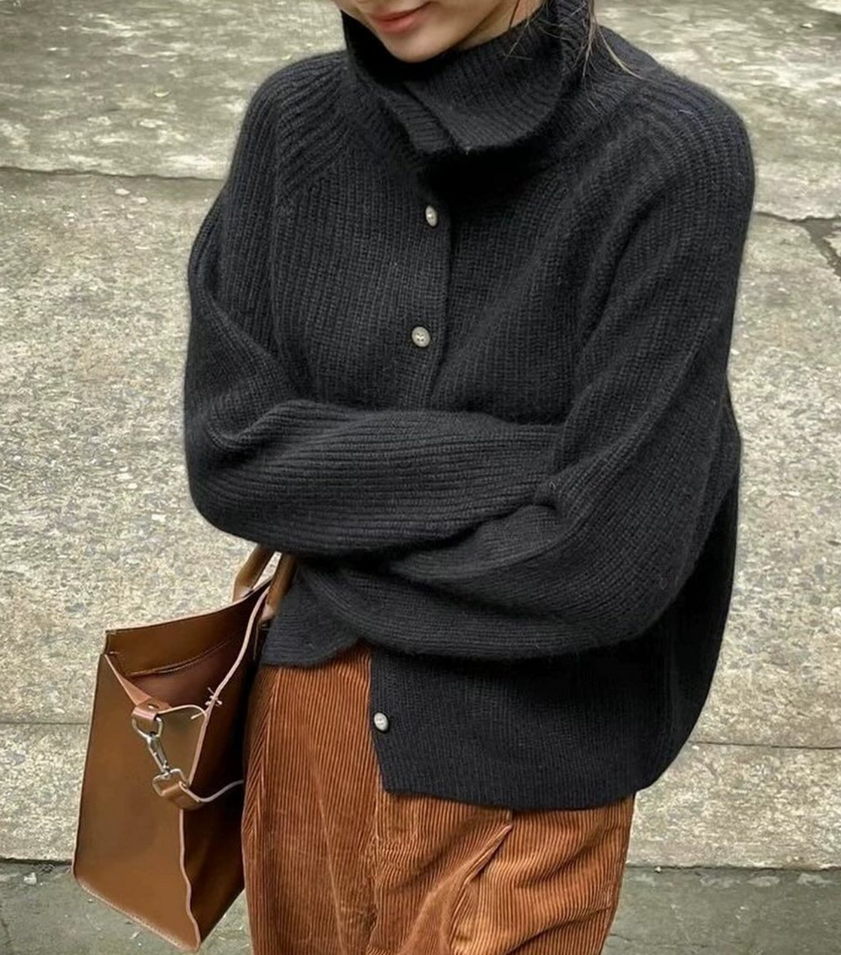 Oonagh - Women's Ribbed Cardigan with Roll Neck