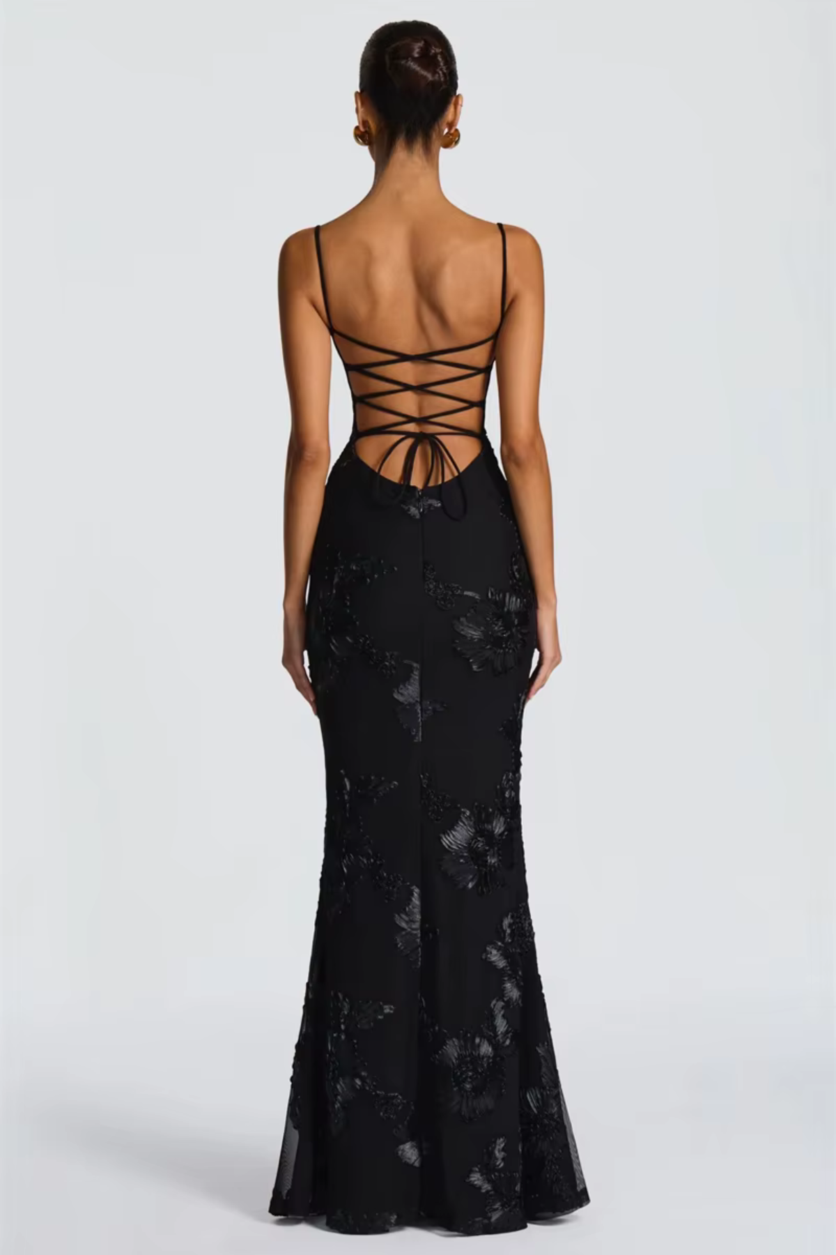 Women's Wedding Guest Floral Sheath Maxi Dress with Lace-Up Back