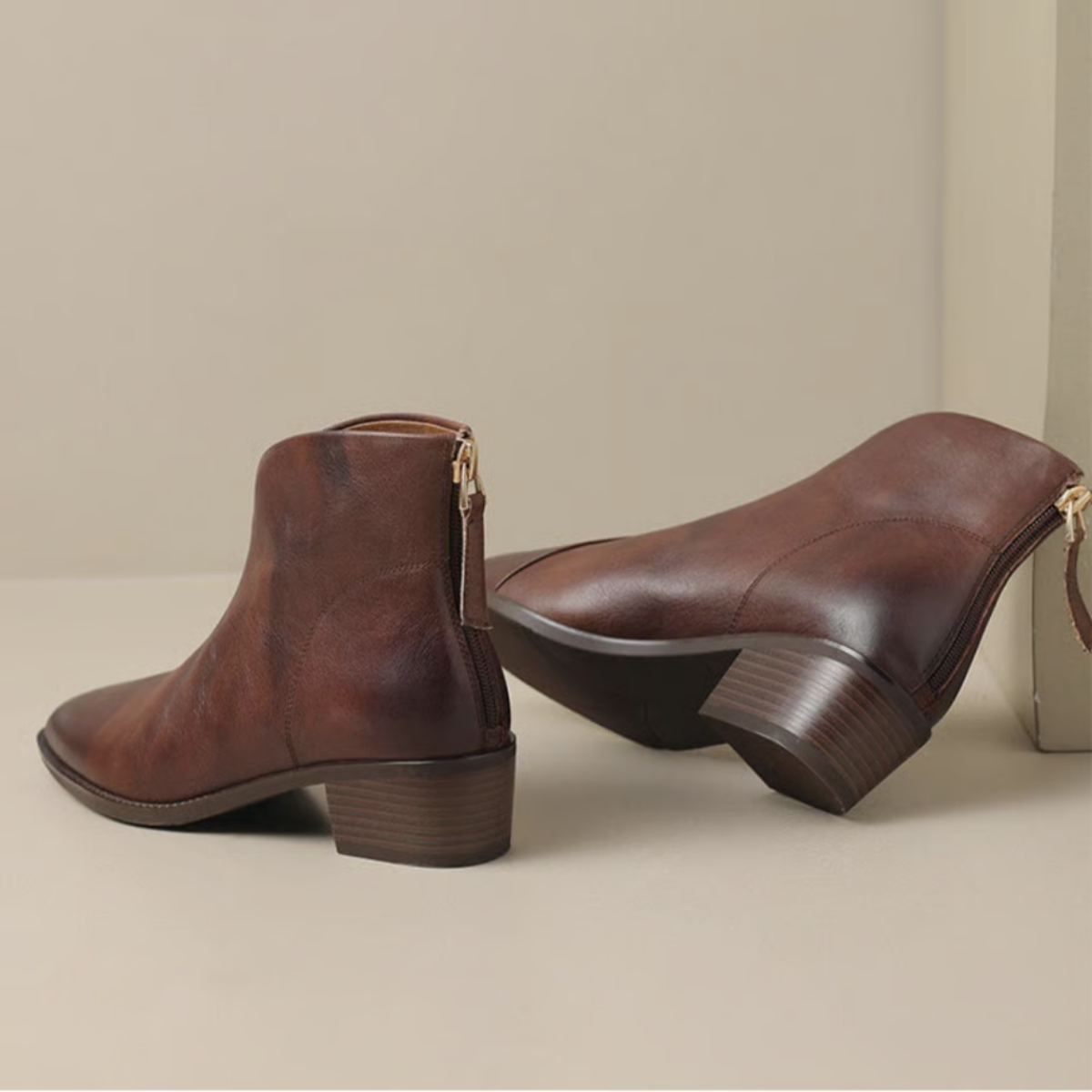 Women's Pointed Ankle Boots with Low Block Heel
