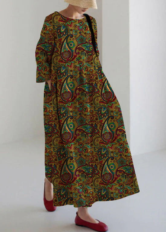 Women's Loose Maxi Dress with Three-Quarter Sleeves