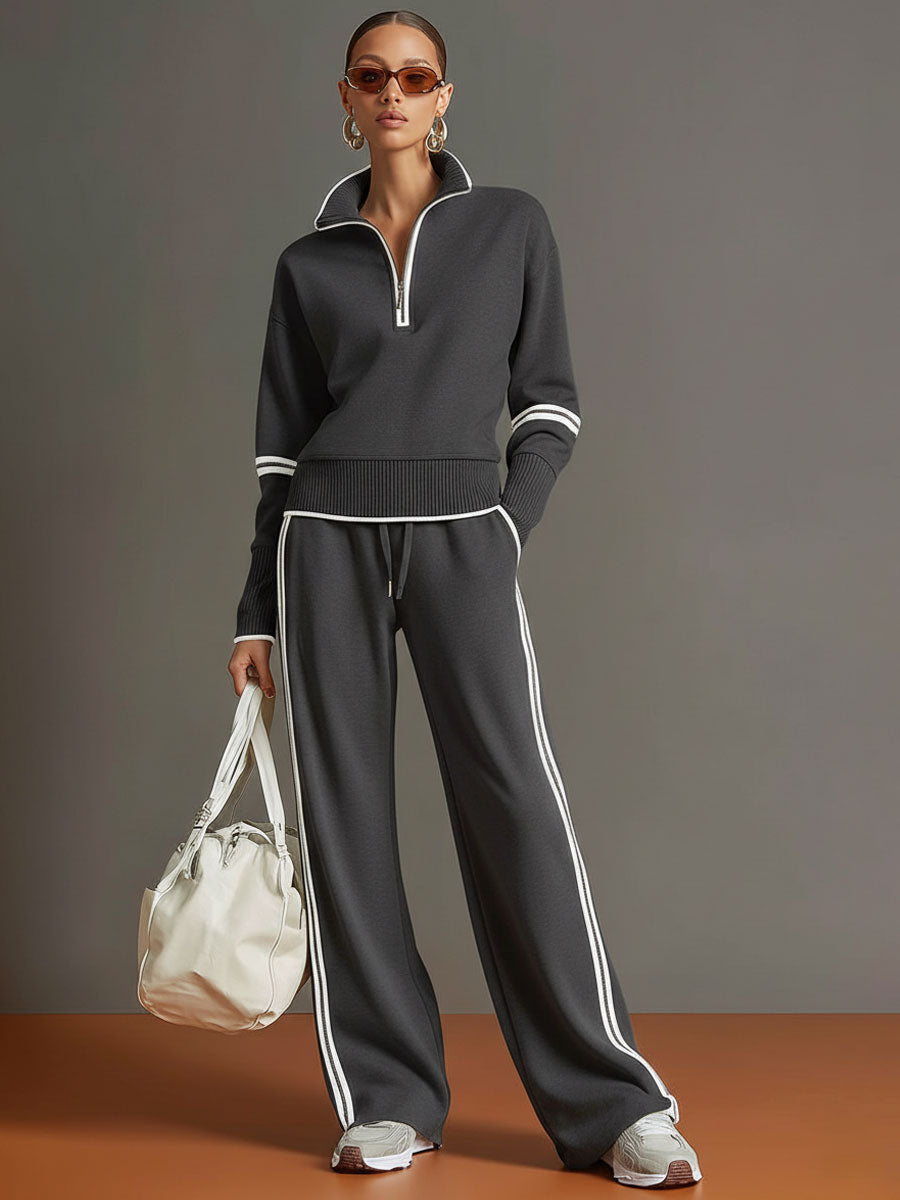 Women's Half-Zip Sweatshirt & Wide-Leg Trouser Co-Ord Set - photo 6