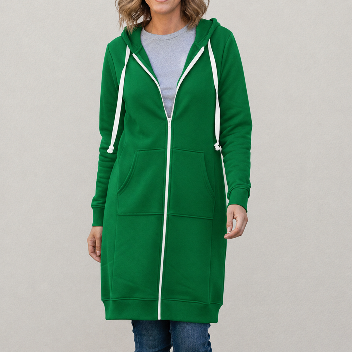 Veronica - Women's Long Hooded Jumper - Green