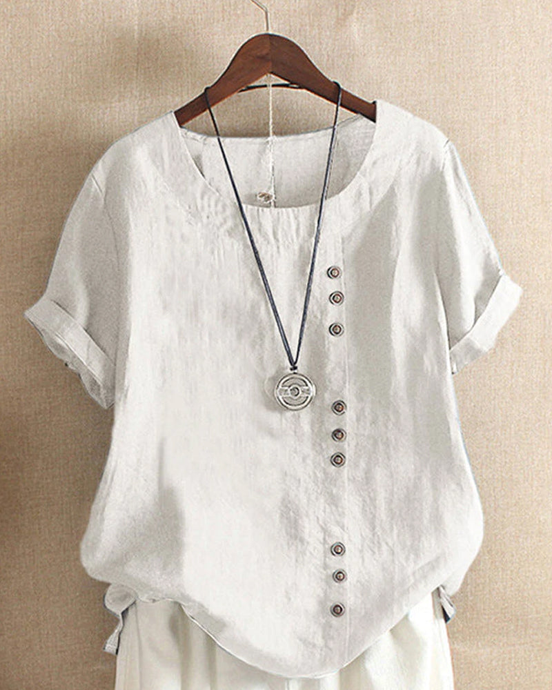 Charlie - Women's Crew Neck Cotton-Linen T-Shirt - photo 2