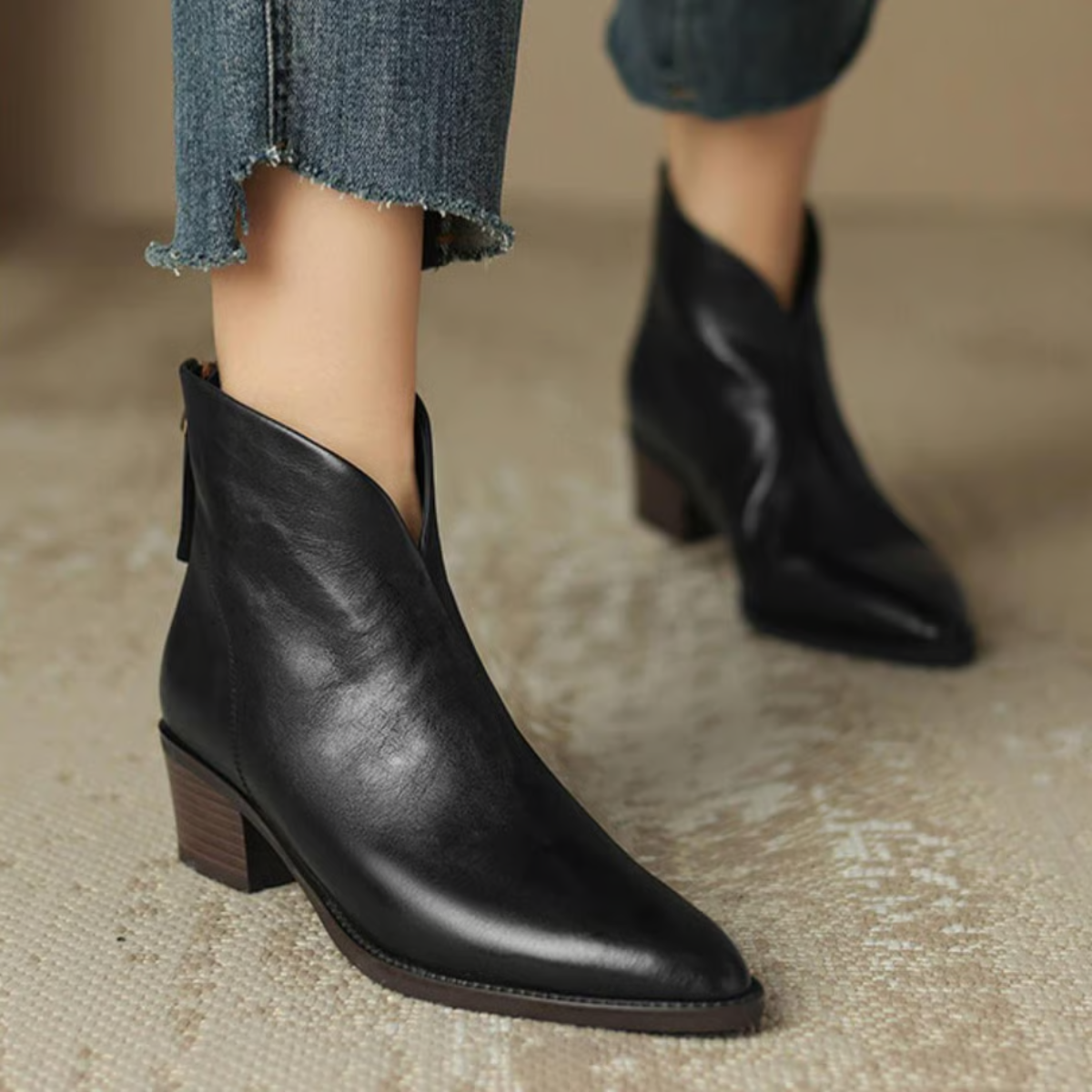 Women's Pointed Ankle Boots with Low Block Heel