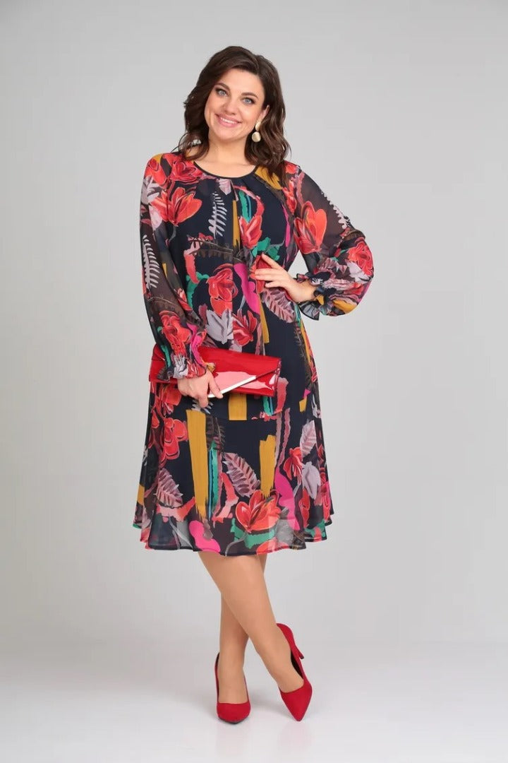 Women's Vibrant Floral Chiffon Swing Dress - photo 3