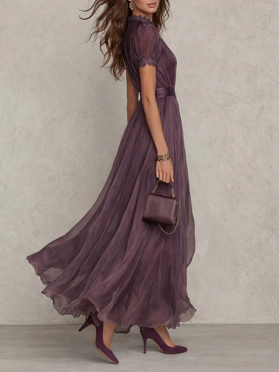Renata - Women's Maxi Dress with High Neck and Puff Sleeves