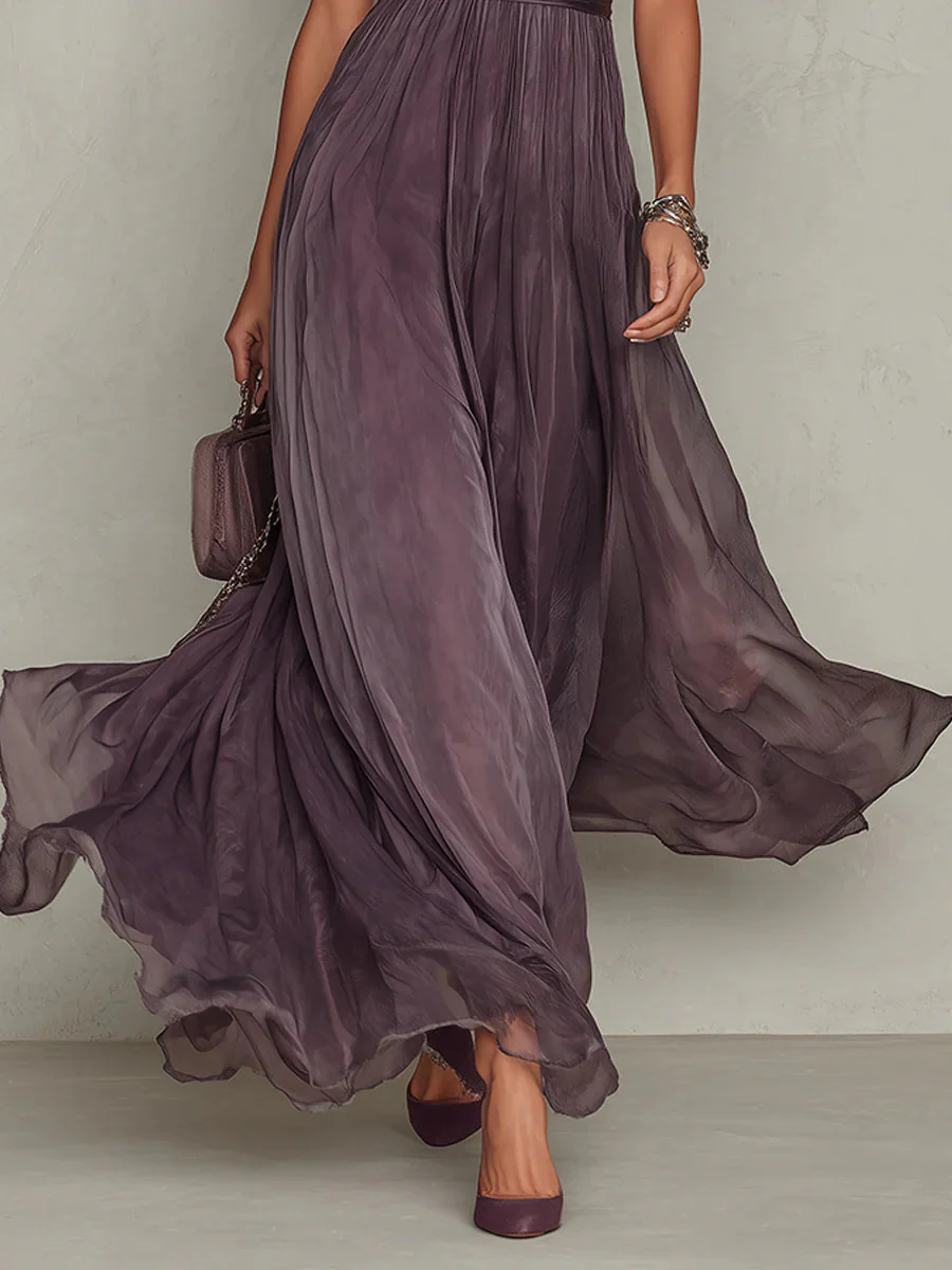 Rosabel - Women's Maxi Dress with High Neck and Puff Sleeves