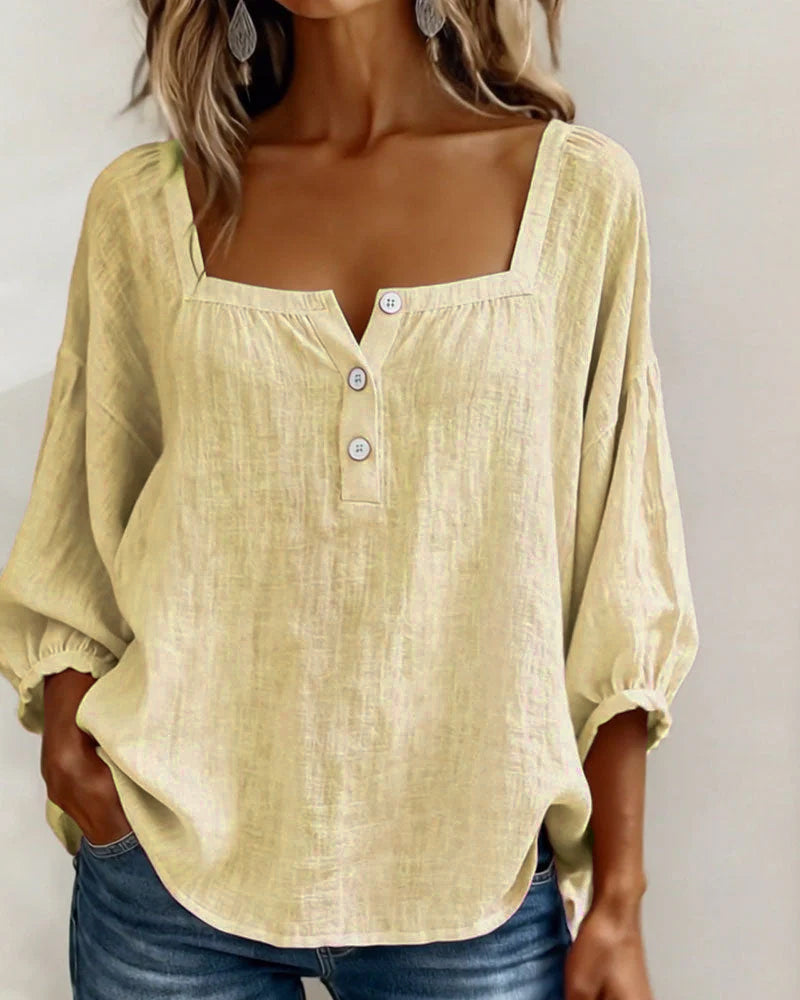 Women's Relaxed Square Neck Balloon Sleeve Blouse
