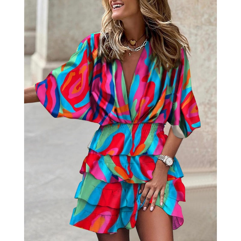 Ellie - Rochie mini cu imprimeu floral vibrant