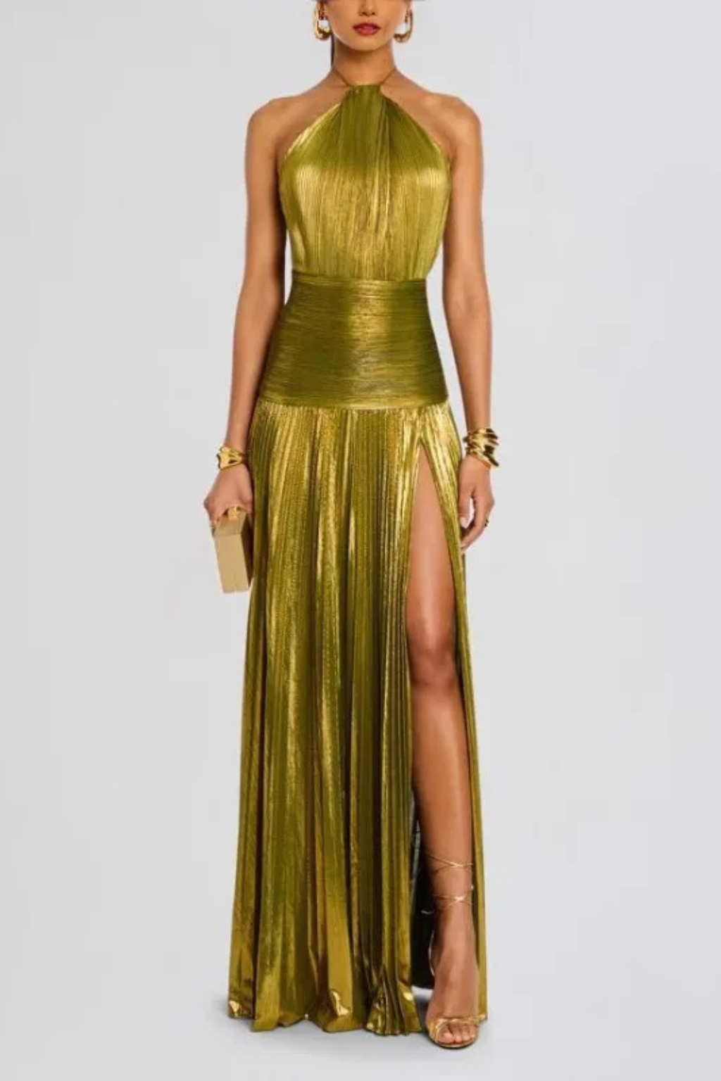 Maxi abito elegante da donna in raso con scollo all’americana, ideale per invitate a matrimoni
