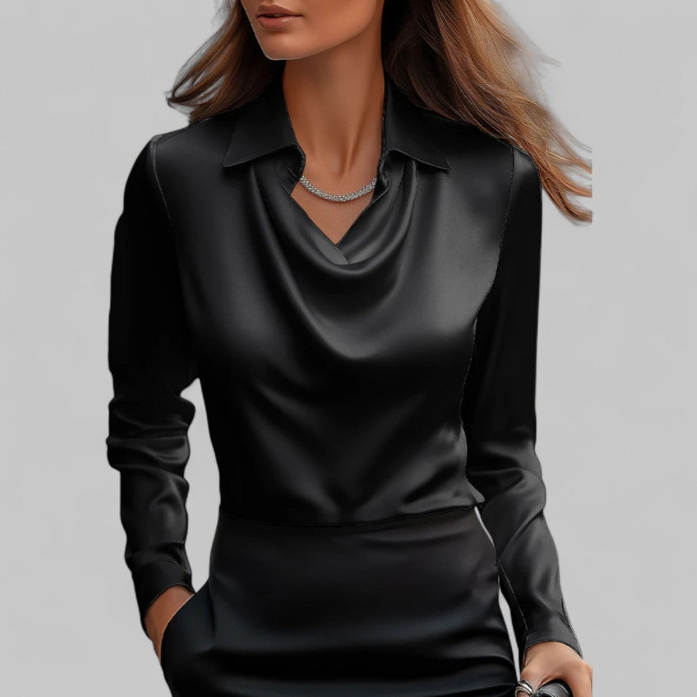 Rose | Women’s Draped Neck Long Sleeve Satin Blouses - photo 2