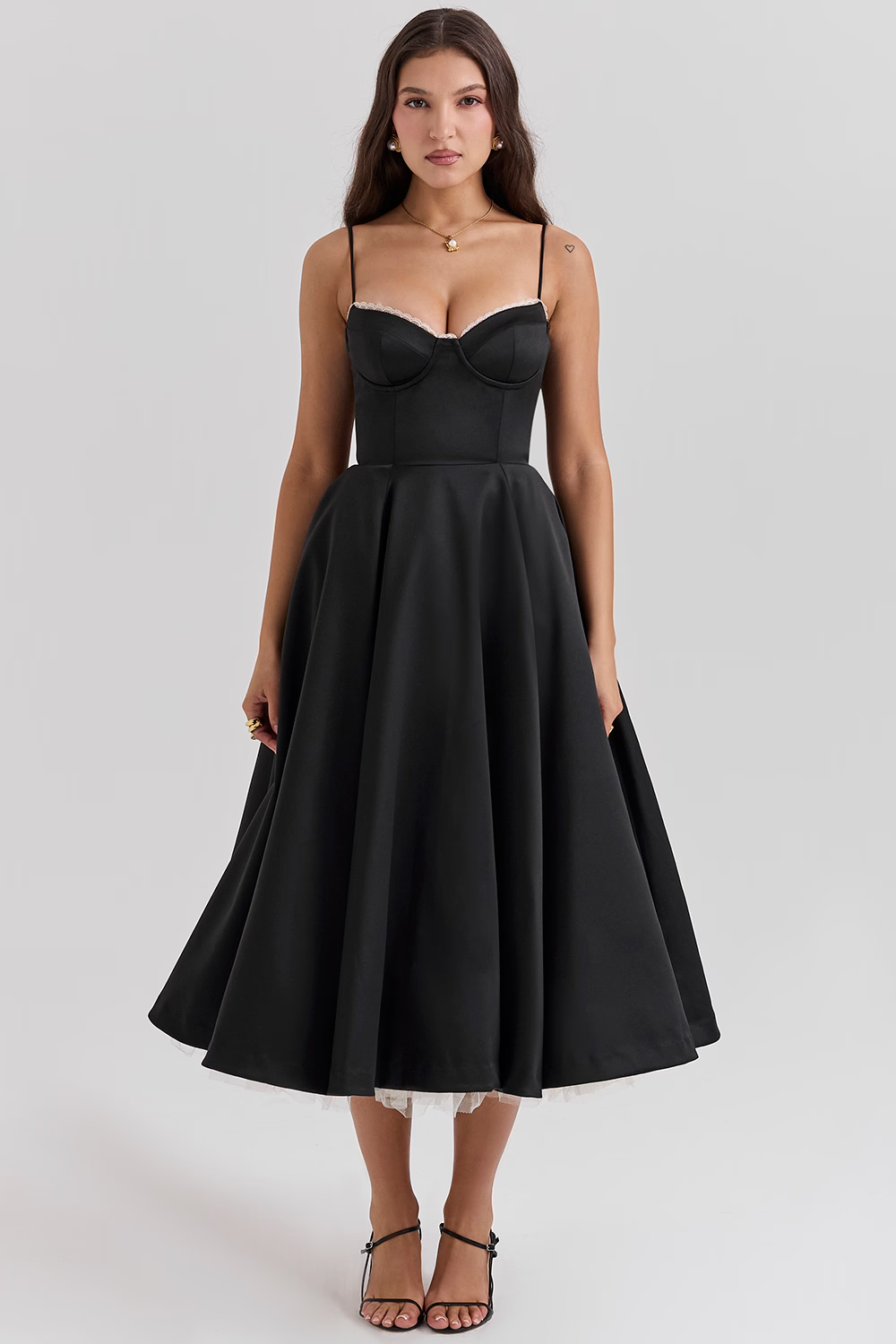Women's Satin Flared Evening Dress with Fitted Bodice - photo 10