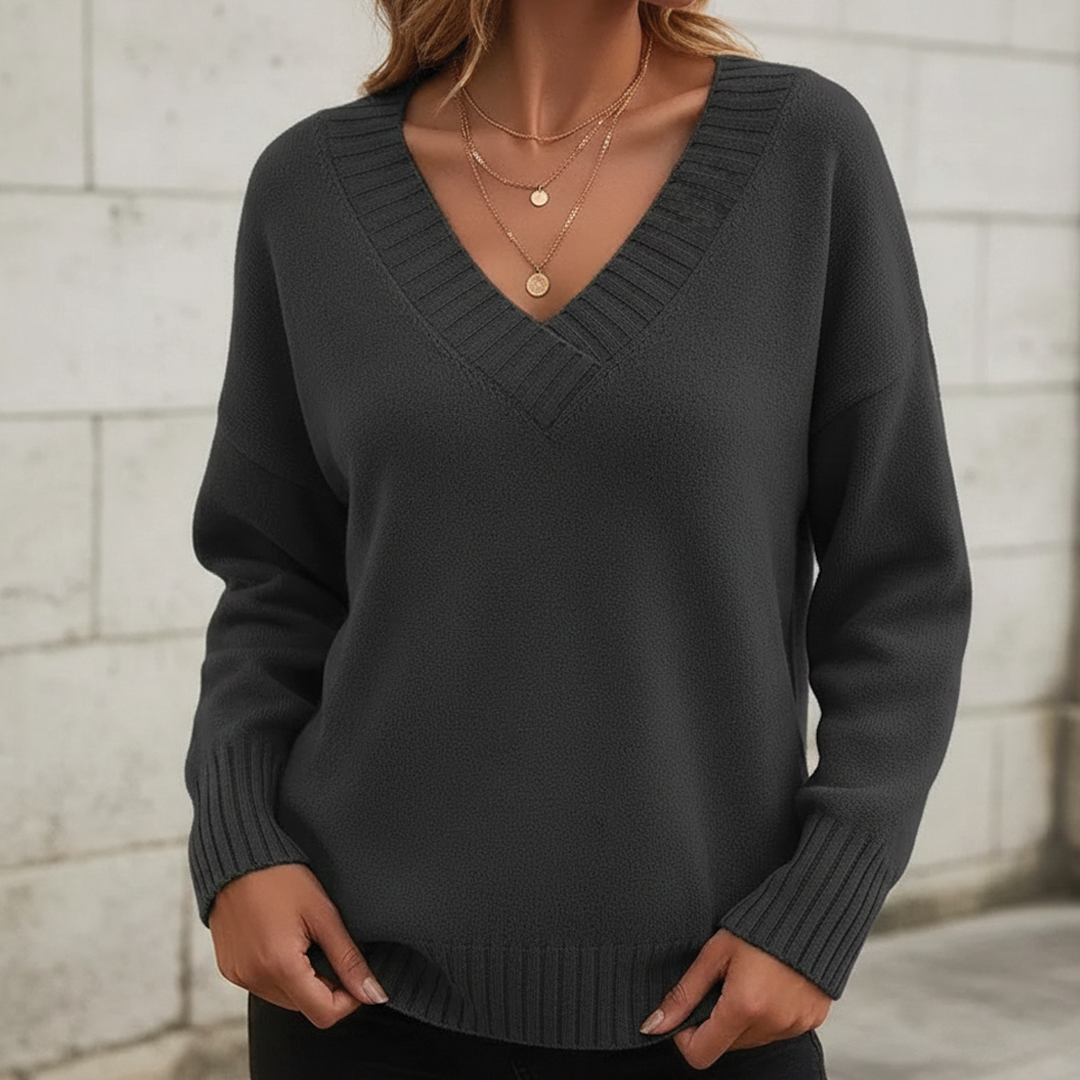 Women's V-Neck Sweater with Fluid Drape