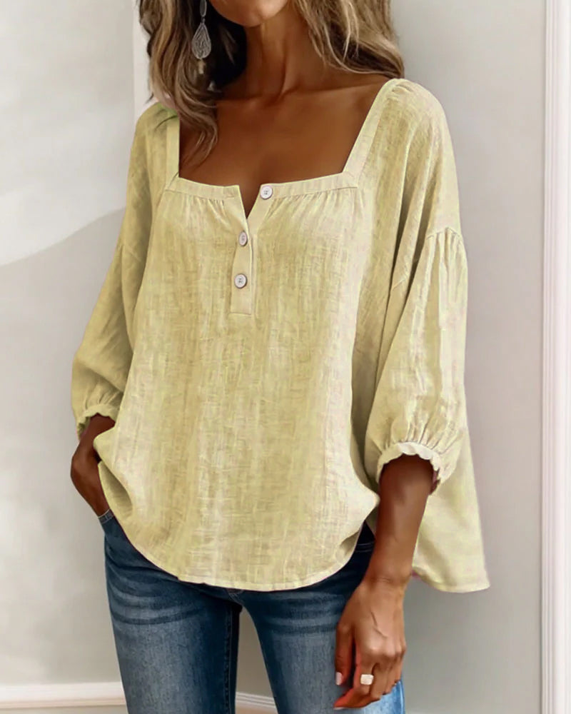 Women's Relaxed Square Neck Balloon Sleeve Blouse
