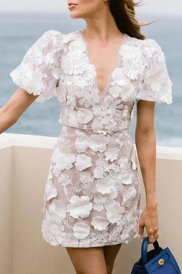 Josette - Floral Mini Dress with Puff Sleeves - photo 6