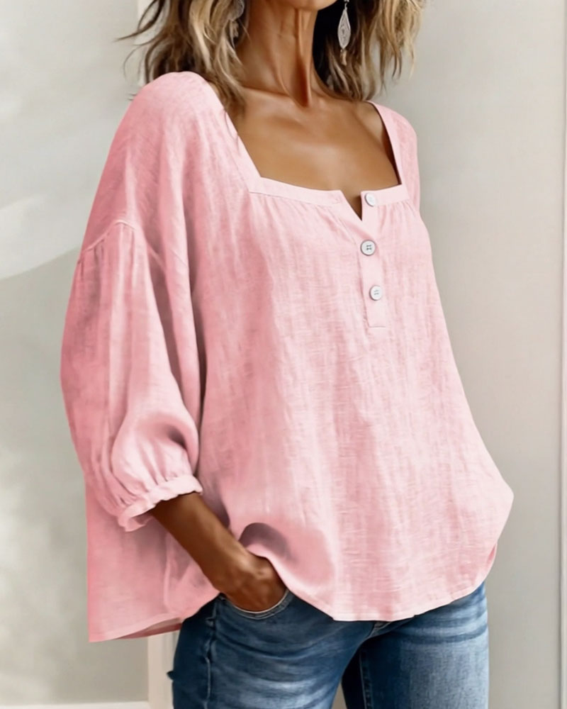 Women's Relaxed Square Neck Balloon Sleeve Blouse