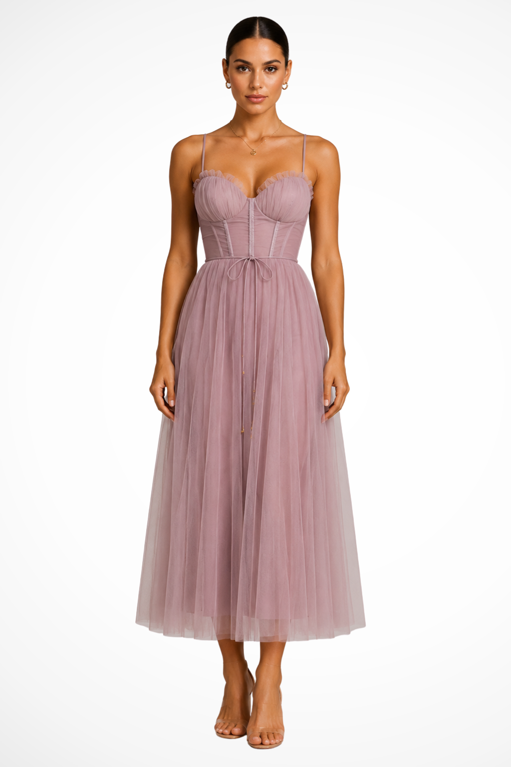Robe Midi Femme Bustier en Tulle Élégant pour Soirées et Occasions Romantiques