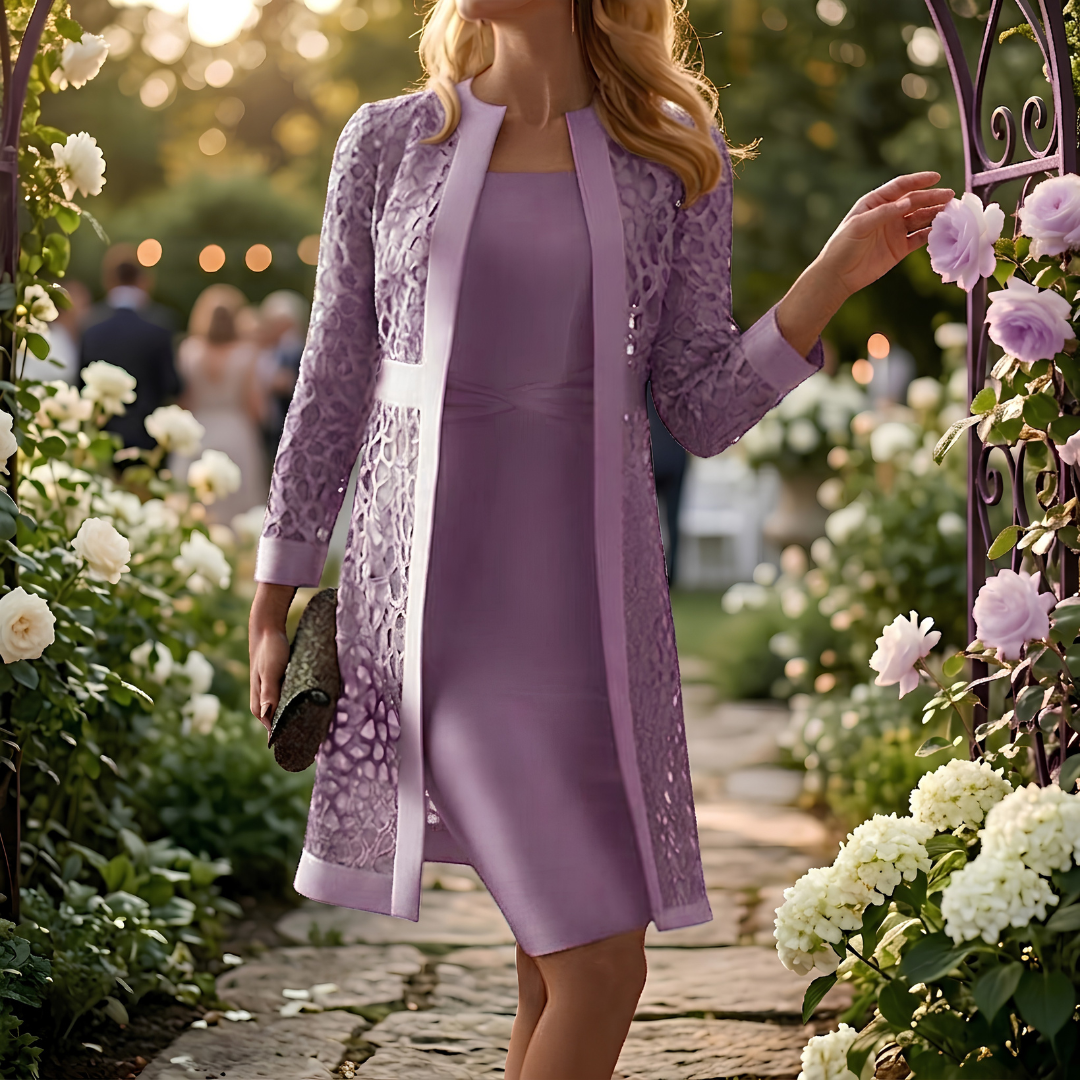 Rochie de seară din dantelă în două piese pentru femei, potrivită pentru ocazii formale