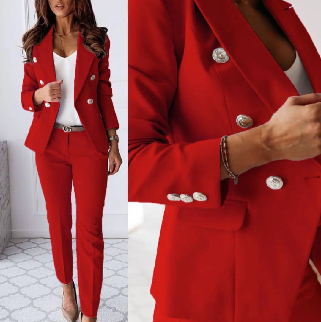 Set de costume la două piept pentru femei - Design elegant de crin