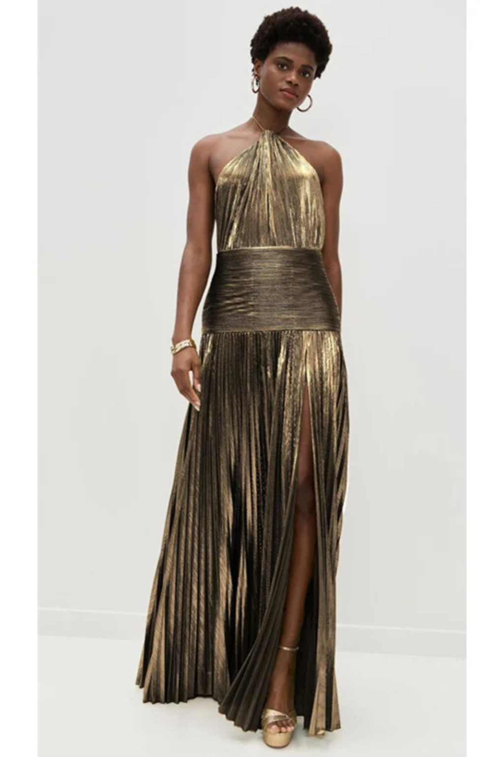 Maxi abito elegante da donna in raso con scollo all’americana, ideale per invitate a matrimoni