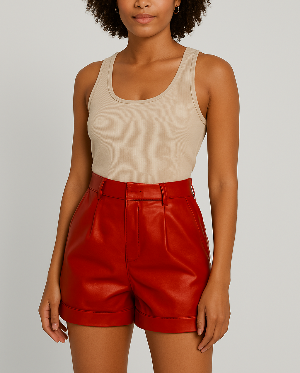 Women's High-Waisted Leather Shorts - photo 5