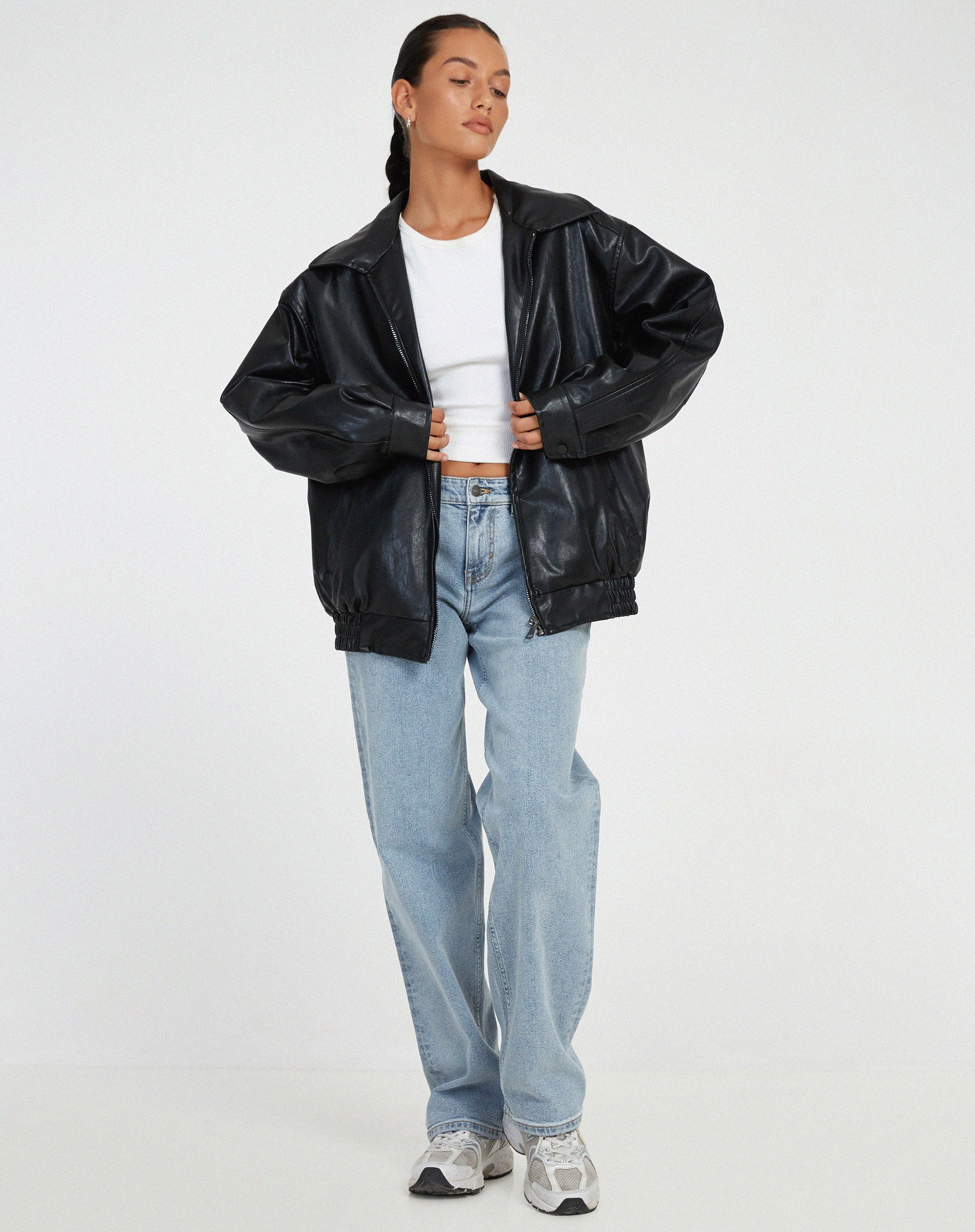 Veste Bomber Oversize Femme en Similicuir Vintage