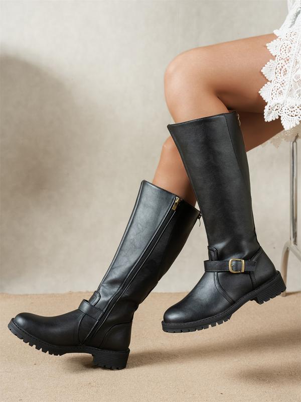 Women's Low Block Heel Boots with Buckle Detail - photo 3