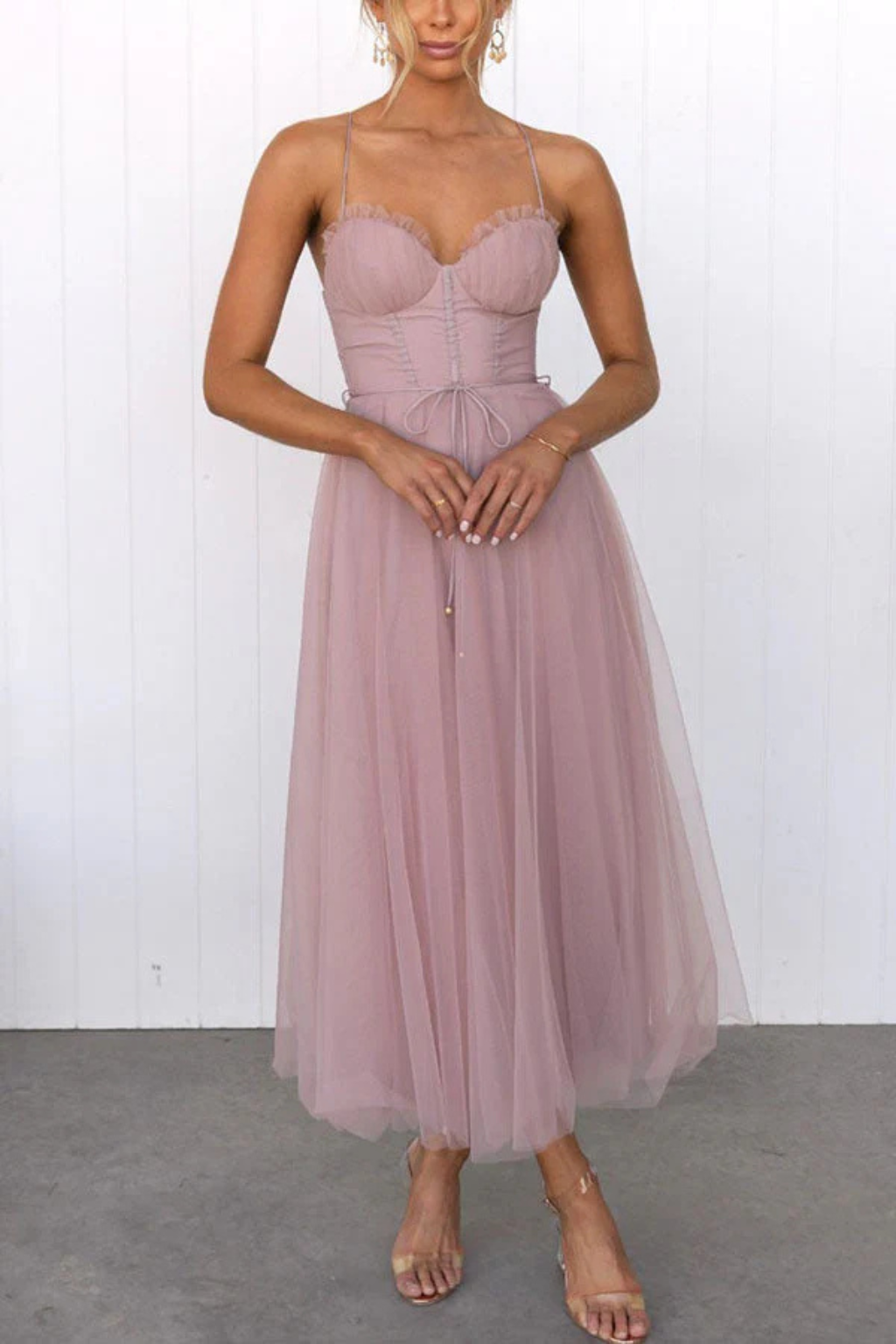 Robe Midi Femme Bustier en Tulle Élégant pour Soirées et Occasions Romantiques