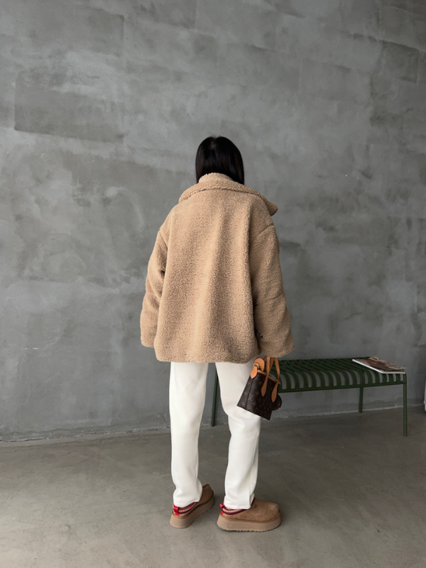 Jachetă șic oversize din fleece sherpa ultra-moale, pentru vreme rece
