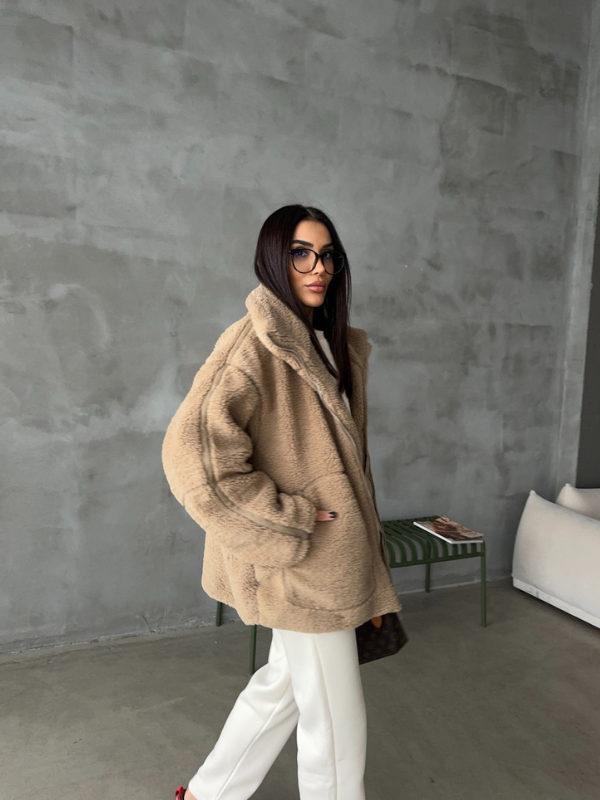 Jachetă șic oversize din fleece sherpa ultra-moale, pentru vreme rece