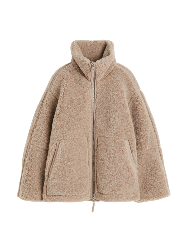 Jachetă șic oversize din fleece sherpa ultra-moale, pentru vreme rece