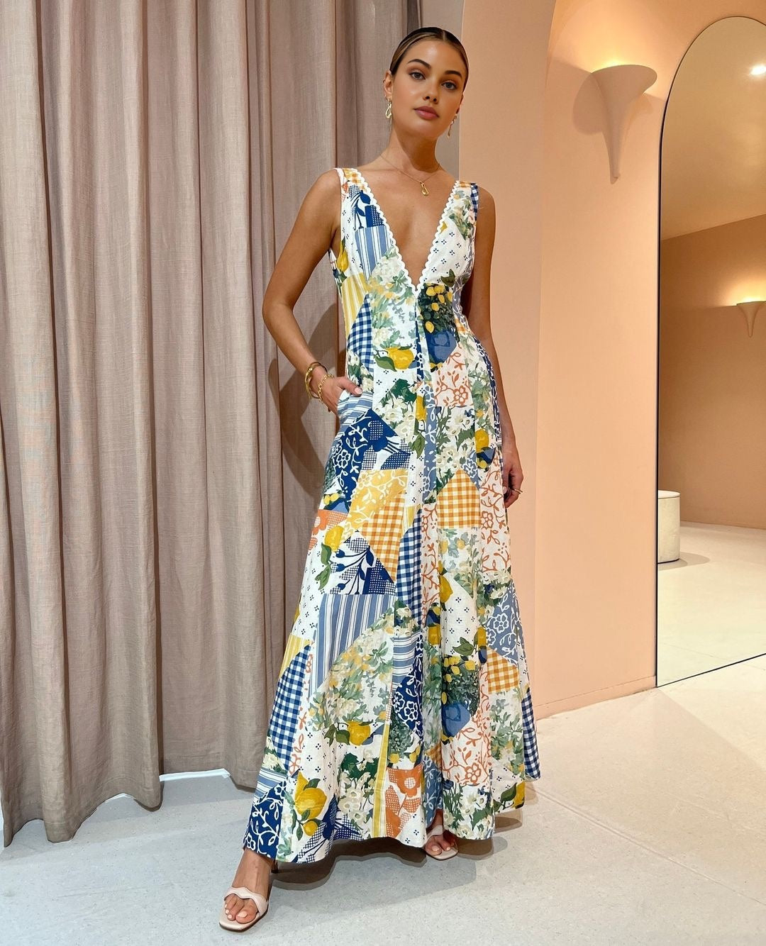 Madeline - Rochie maxi de damă, cu decolteu în V, alb, farmec boem