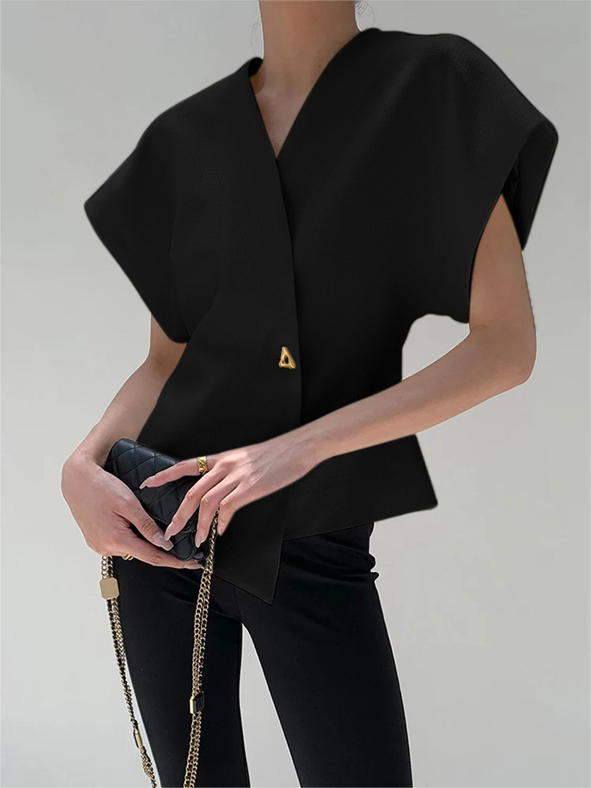 Giulia - Women's Blouse with V-Neck and Button Front