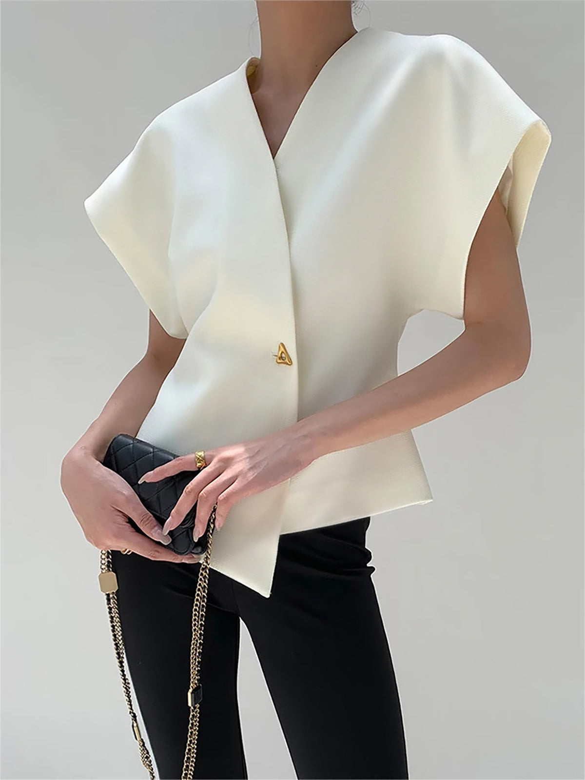 Giulia - Women's Blouse with V-Neck and Button Front
