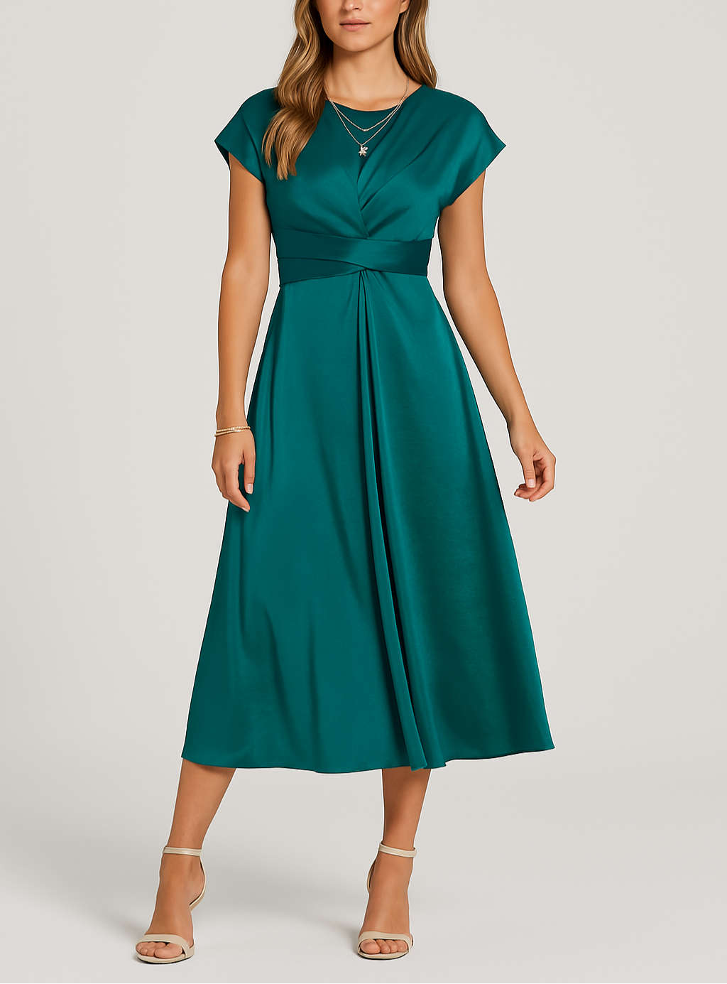 Rochie midi de petrecere din satin, cu detaliu răsucit în față, șic, pentru evenimente festive, pentru femei