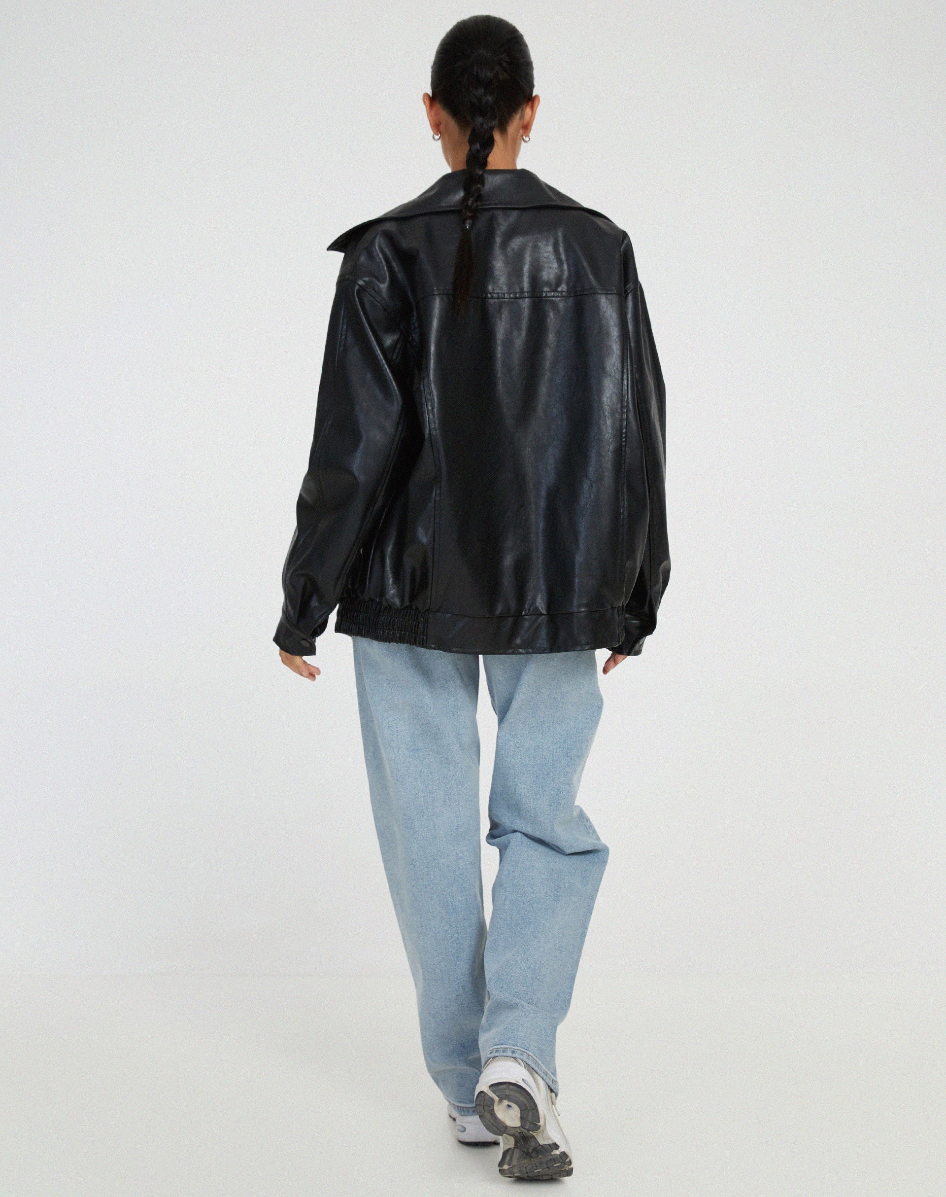 Veste Bomber Oversize Femme en Similicuir Vintage